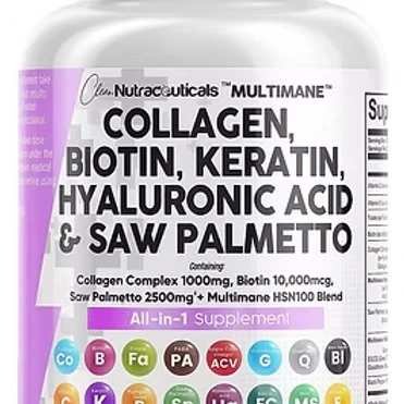 Collagen Pills 1000mg Biotin 10000mcg Keratin Saw Palmetto 2500mg Hyaluronic Acid - Hair Skin and Nails