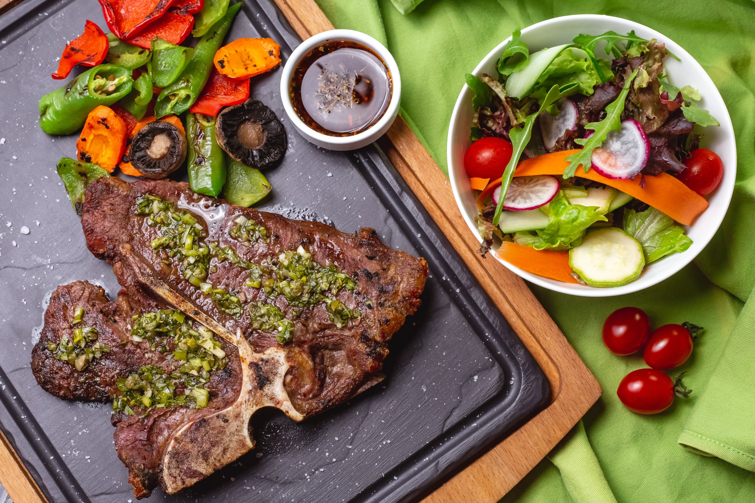 Beef, short loin, t-bone steak, bone-in, separable lean only, trimmed to 18 fat, choice, cooked, grilled