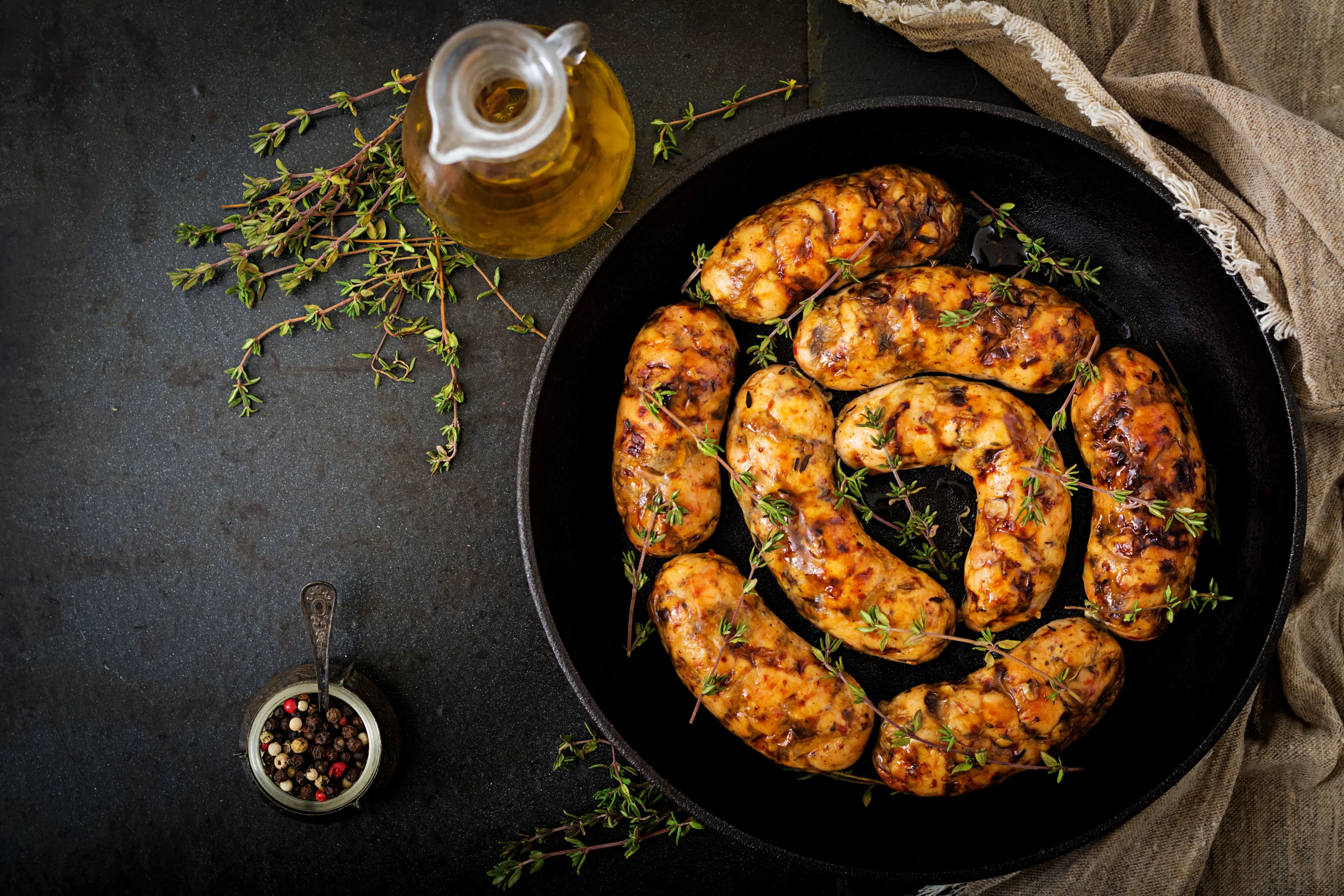Sausage, Italian, pork, mild, cooked, pan-fried