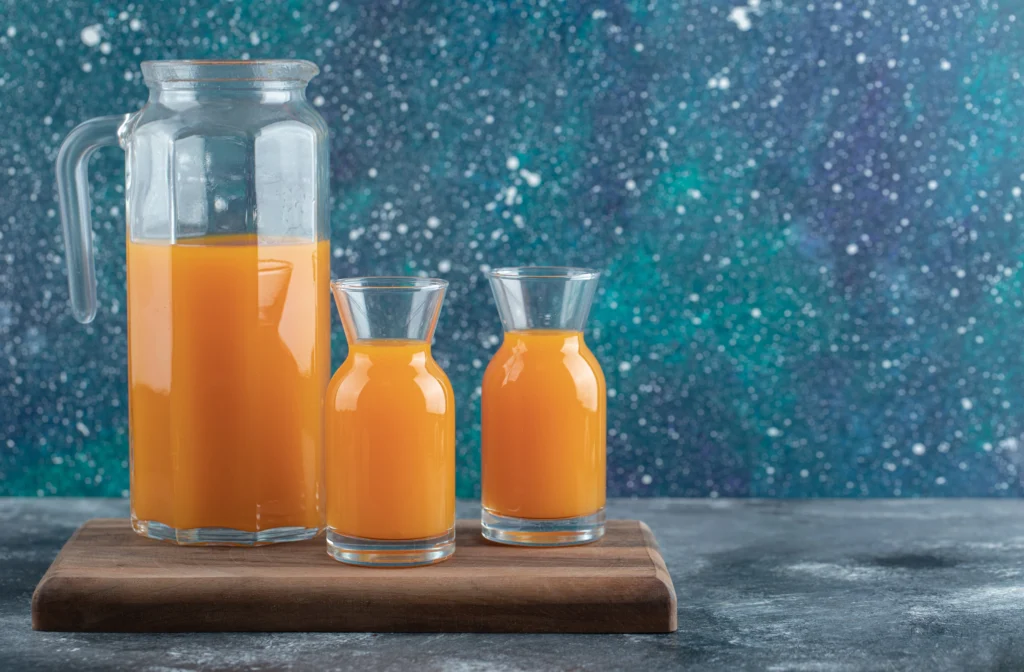 Orange juice, no pulp, not fortified, from concentrate, refrigerated